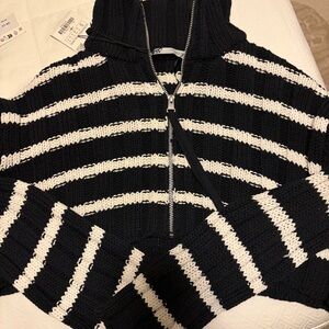 Zara Black and White Striped Turtleneck Sweater